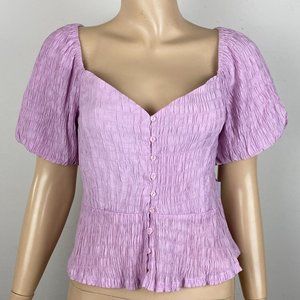 ASTR The Label Pink NWTs Smocked Puffy Bubble Sleeve Sweetheart Neckline XL Top